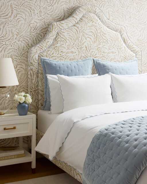 500 Thread Count White Cotton Percale Hotel Stitch Duvet Cover Set in 99 Different Scalloped Piping 1 & 2 Pillow Sham - image 1