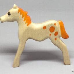 Toy Foal Horsey Wooden White Light Brown With Orange Spots Colourful Size 12, 5 X 11, 0 1, 7 cm - Bxhxs Approx. 43, 5 Gr - thumbnail 2