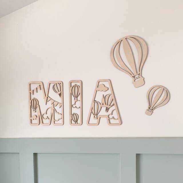 Hot Air Balloon Wall Decor, Hot Art, Playroom Decals, Wooden Balloon, Dinosaur Name Sign, Nursery Decor - image 1