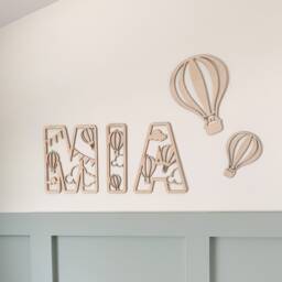 Hot Air Balloon Wall Decor, Hot Art, Playroom Decals, Wooden Balloon, Dinosaur Name Sign, Nursery Decor - thumbnail 1