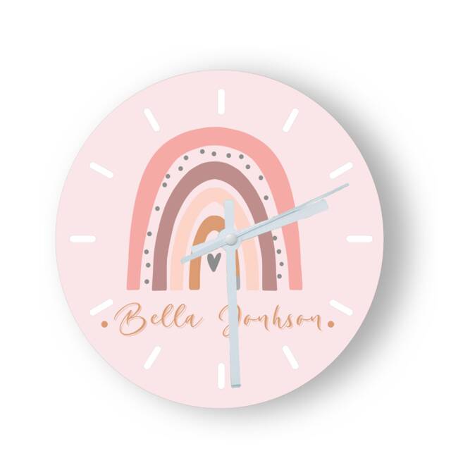 Personalized Pink Rainbow Glass Clock - Kids Room, Home & Office Decor - image 1
