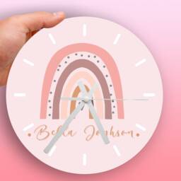 Personalized Pink Rainbow Glass Clock - Kids Room, Home & Office Decor - thumbnail 2