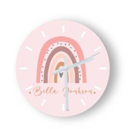 Personalized Pink Rainbow Glass Clock - Kids Room, Home & Office Decor - thumbnail 1