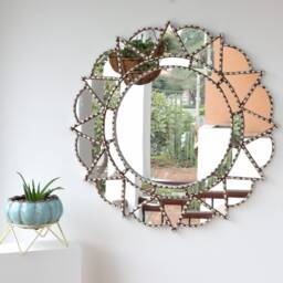 Peruvian Silver Mandala Mirror 60 cm Handmade Wall Decor - Carved Wood Round Boho Statement For Living Room Bedroom Bathroom - thumbnail 2