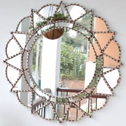 Peruvian Silver Mandala Mirror 60 cm Handmade Wall Decor - Carved Wood Round Boho Statement For Living Room Bedroom Bathroom