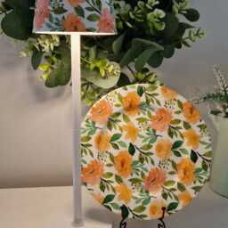 Beautiful Decoupaged Tall Peach Floral Indoor/Outdoor Usb Rechargeable Table Lamp.matching Picture Plate Available. Cordless Lamp - thumbnail 2