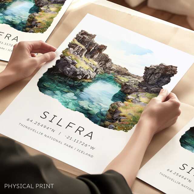 Iceland Travel Poster, Print Of Silfra, Map Coordinates, Silfra Fissure, Gift, Watercolour Print, Wall Decor - image 1
