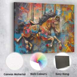 Colourful Textured Carousel Horse Close Up Painting Canvas Wall Art Print Decor Picture Ready To Hang - thumbnail 2