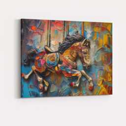 Colourful Textured Carousel Horse Close Up Painting Canvas Wall Art Print Decor Picture Ready To Hang - thumbnail 4