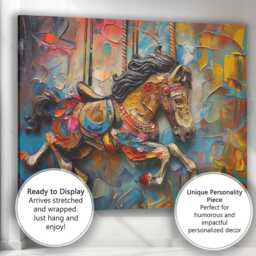 Colourful Textured Carousel Horse Close Up Painting Canvas Wall Art Print Decor Picture Ready To Hang - thumbnail 3