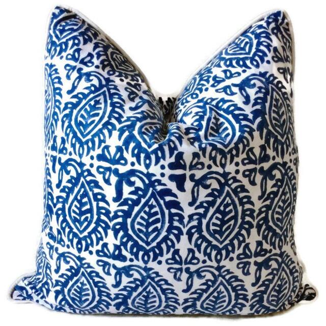 Blue Decorative Pillows, Pillow Cases, Cover 18x18, Navy Cover, Covers, Cushions, Handblock Printed, Throw Pillows - image 1