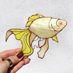 Goldfish Suncatcher Stained Glass Gold Fish Decor Home House Window Wall Hangings Yellow Cling Mom Grandma Gift - thumbnail 2
