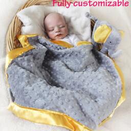 Elephant Security Blanket Gray Minky Baby Lovey With Satin - thumbnail 2