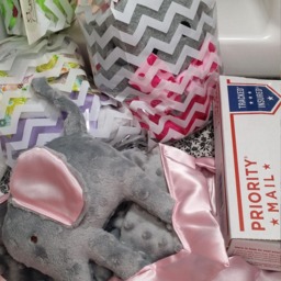 Elephant Security Blanket Gray Minky Baby Lovey With Satin - thumbnail 4