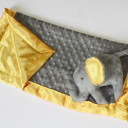 Elephant Security Blanket Gray Minky Baby Lovey With Satin - thumbnail 3