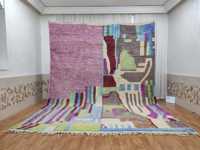 Handmade Boujaad Berber Rug - Moroccan Sheep Wool, Abstract Tribal Carpet - image 1