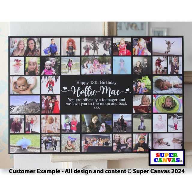 Happy 13Th Birthday Custom 40 Picture Photo Collage Display Board Framed Canvas Print Sister Brother Son Daughter Friend Gift - image 1