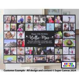 Happy 13Th Birthday Custom 40 Picture Photo Collage Display Board Framed Canvas Print Sister Brother Son Daughter Friend Gift - thumbnail 1