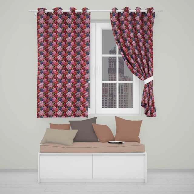 Rich Multicolour Floral Garden On Dark Background Seamless Pattern Readymade Eyelet Ring Top Thermal 100% Blackout Curtains - image 1