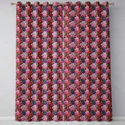 Rich Multicolour Floral Garden On Dark Background Seamless Pattern Readymade Eyelet Ring Top Thermal 100% Blackout Curtains - thumbnail 2