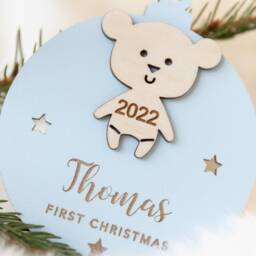 Christmas Bauble Personalised, Teddy Xmas Tree Decoration, Our First Ornament Personalized Baby's Keepsake Family - thumbnail 2
