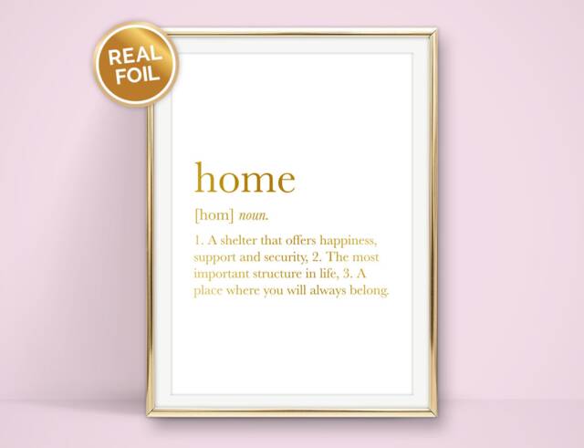 Home Definition, A4, A5, 7x5 Or 6x4 Black Foil Print - Gold, Silver, Rose Gold. Kitchen Print, Wall Art, Family Decor - image 1