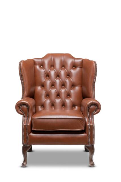 Chesterfield High Back Wing Chair in Saddle Tan Leather - image 1