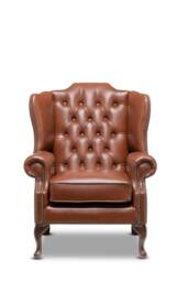 Chesterfield High Back Wing Chair in Saddle Tan Leather