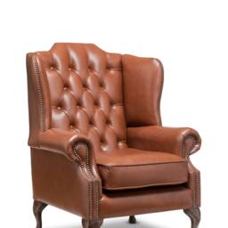 Chesterfield High Back Wing Chair in Saddle Tan Leather - thumbnail 2