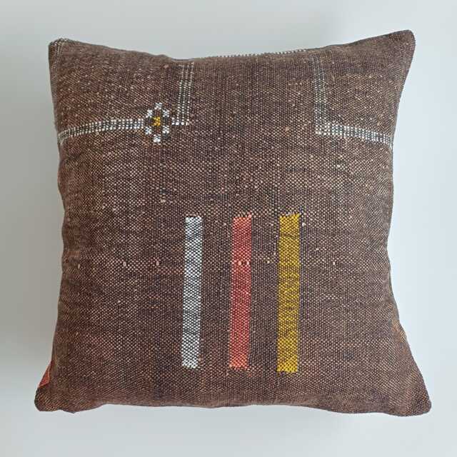 Moroccan Cactus Silk Cushion Cover, Handmade Charcoal Brown Sabra Throw Pillow, Scatter 18''x18''/47x46 cm - image 1