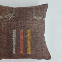 Moroccan Cactus Silk Cushion Cover, Handmade Charcoal Brown Sabra Throw Pillow, Scatter 18''x18''/47x46 cm - thumbnail 2