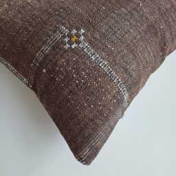 Moroccan Cactus Silk Cushion Cover, Handmade Charcoal Brown Sabra Throw Pillow, Scatter 18''x18''/47x46 cm - thumbnail 3