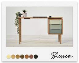 Mid Century Desk For Home Office With 3 Drawer Pedestal, Farrow & Ball Colours, Solid Wood, Choice Of Options On Sizes. Blossom