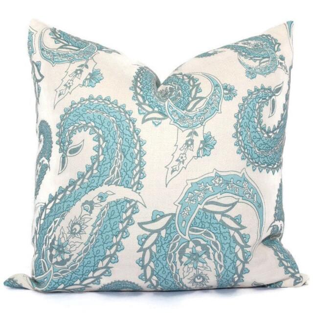 Pasha Paisley Pillow Cover China Seas Quadrille, Aqua Blue Silk - image 1