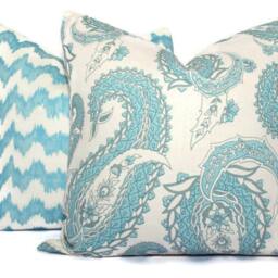 Pasha Paisley Pillow Cover China Seas Quadrille, Aqua Blue Silk - thumbnail 2