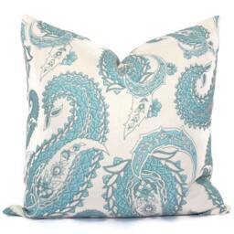 Pasha Paisley Pillow Cover China Seas Quadrille, Aqua Blue Silk - thumbnail 1