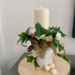 Floral Candle Centerpiece Cream Candle, Wedding Table Decoration - thumbnail 2