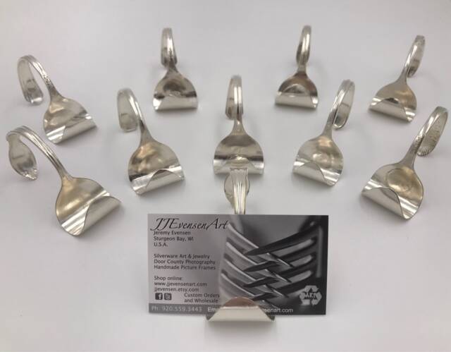 Lot Of 10 Spoon Business Card Holders Vintage Reclaimed Silverware - image 1
