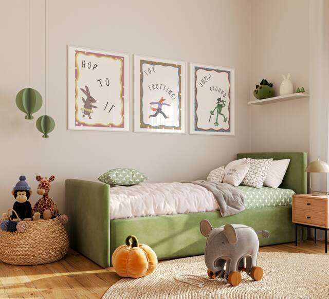 Funky Friends Animal Prints Boho Kids Room Decor, Set Of 3 - image 1