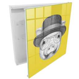 Happy Little Pig Wall Mounted Key Cabinet, Yellow Box For Home, Pop Art Animals, Humor Lovers - thumbnail 2