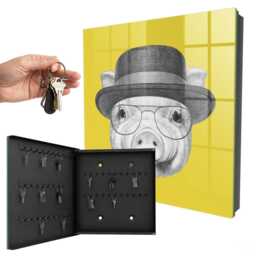 Happy Little Pig Wall Mounted Key Cabinet, Yellow Box For Home, Pop Art Animals, Humor Lovers - thumbnail 1