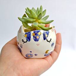 Cat Planter, Mini Succulent Kids Room Decor, Ceramic Housewarming Gift, Gift For Friend, Animal Planter - thumbnail 3