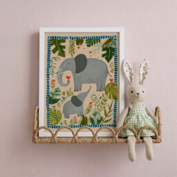 Elephant Nursery Print Mother & Baby Art Jungle Wall Decor Room Whimsical Kids Illustration - thumbnail 2