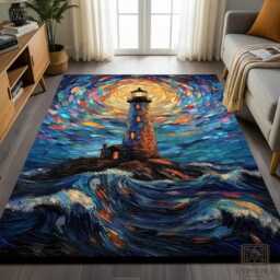 Van Gogh Starry Night Lighthouse Rug - Coastal Art, Nonslip Accent Mat - thumbnail 1