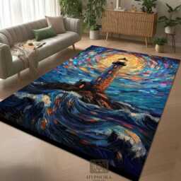 Van Gogh Starry Night Lighthouse Rug - Coastal Art, Nonslip Accent Mat - thumbnail 2