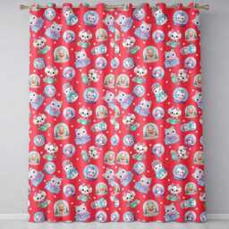 Cute Christmas Kittens Puppies Snow Globes Red Background Seamless Pattern Readymade Eyelet Ring Top Thermal 100% Blackout Curtains - thumbnail 2