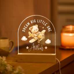 Personalised Baby Night Light Led Lamp Custom Name Dream Big Little One Nursery Decor Toddler Room Gift Newborn Keepsake Christening Present - thumbnail 2