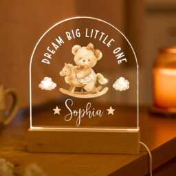 Personalised Baby Night Light Led Lamp Custom Name Dream Big Little One Nursery Decor Toddler Room Gift Newborn Keepsake Christening Present - thumbnail 1