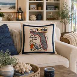 Florida Embroidered Pillow - Sunshine State Decorative Throw Cushion - thumbnail 3