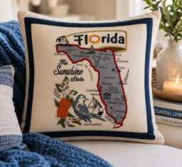 Florida Embroidered Pillow - Sunshine State Decorative Throw Cushion - thumbnail 1